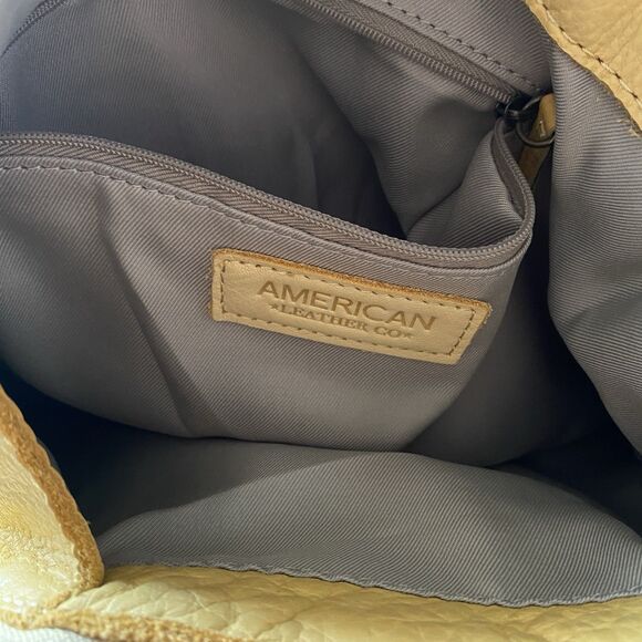 American Leather Co Butter Yellow Purse Handbag Two Strap Multiple Pockets Zip - Picture 11 of 13